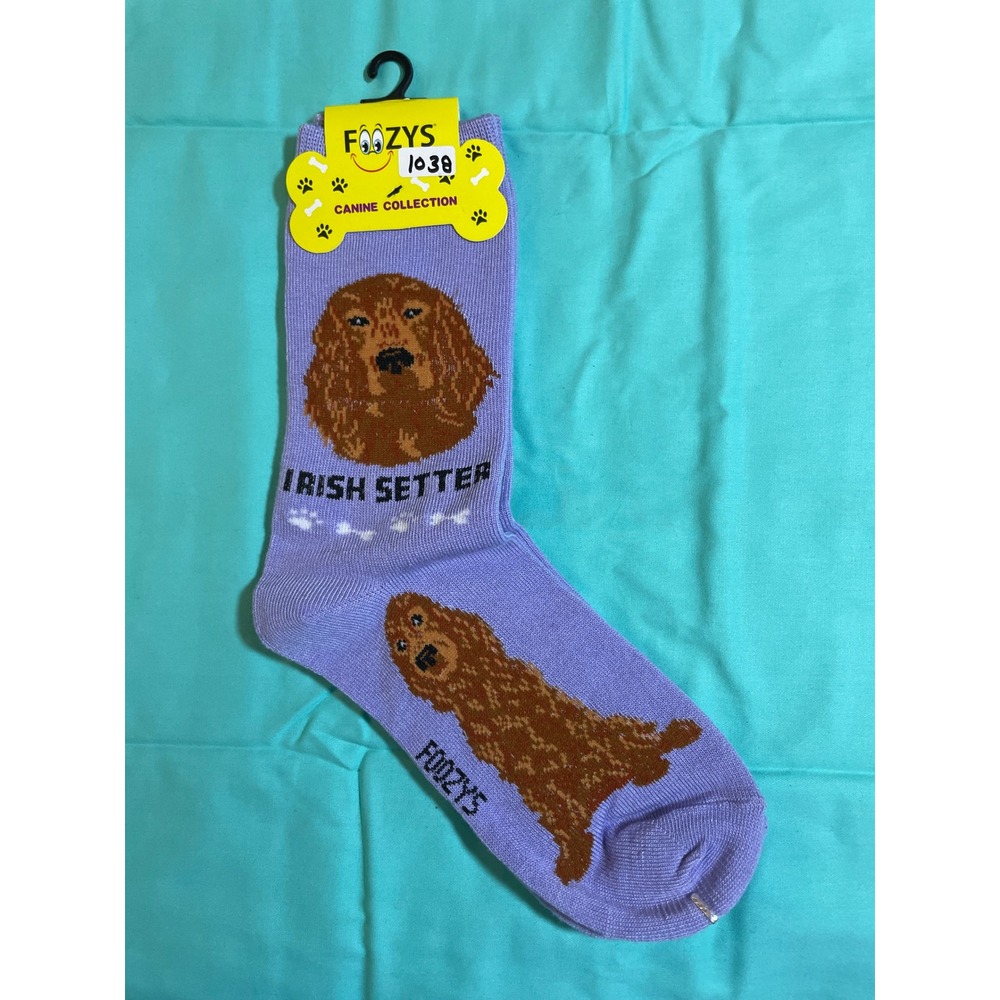Foozys Irish Setter Crew Socks Womens Size 9-11 Lavender New Canine Collection